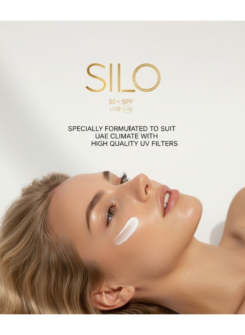 SILO sunscreen broad-spectrum SPF 50+ 50 ml, non oily light weight, all skin types, Water resistant, Anti-aging, Whitening - Image 4